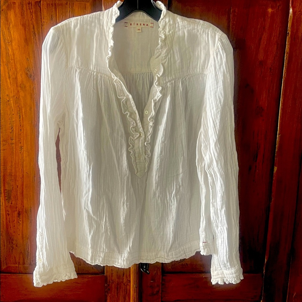 XiRENA Crisp White Ruffled Blouse 100% cotton